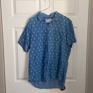 Men’s Size XL Sovereign Codes Blue with Cactus Print Short Sleeve Button Down